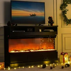 [summervibes] HOMBCK Fireplace TV Stand with 50" 3-Side Glass Insert, Fireplace Entertainment Center with 3 Drawers, TV Consoles for Living Room, Black