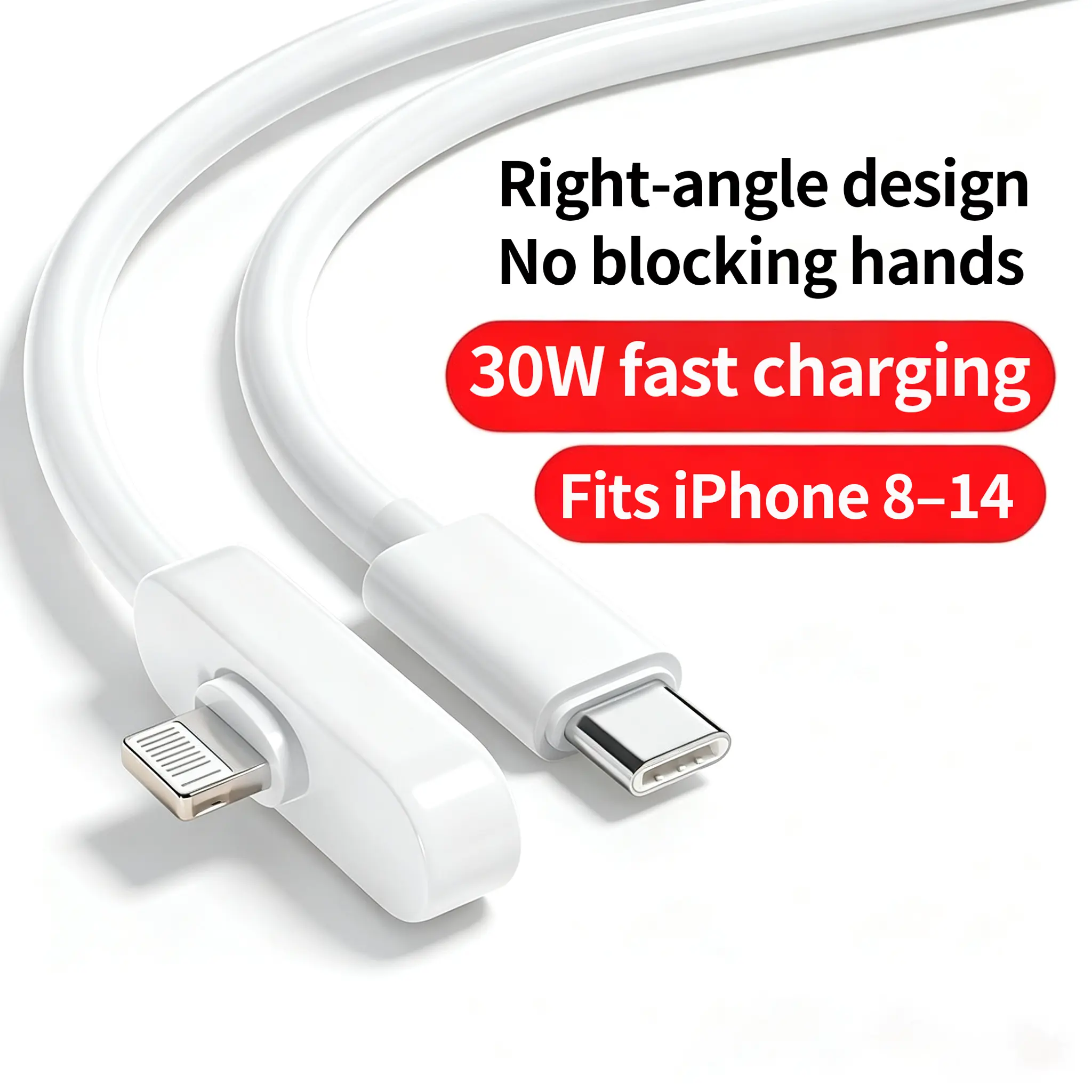 Kaxoe Gaming Cable Won’t Block Your Hands,30W Silicone Right-Angle Elbow USB-C to Lightning Cable,30W Fast Charging Cable for iPhone 6-14 Plus Pro Max,Smartphone,Cellphone,back to school,back to school haul