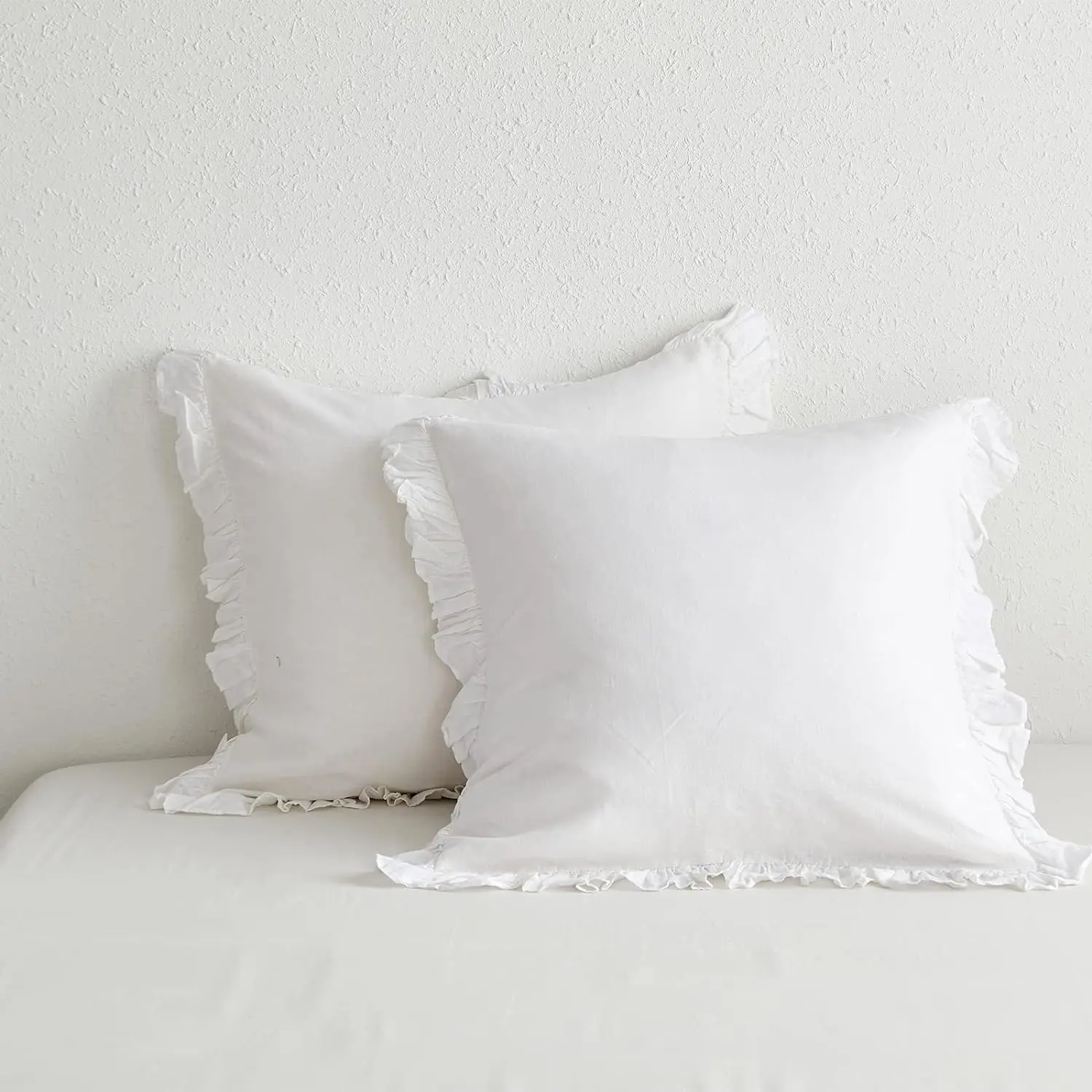Simple&Opulence 100% Natural Linen Stone Washed Euro Shams Set of 2, 26x26 in Ruffled Cooling Pillow Covers, Soft Breathable Bedroom Decor with Romantic Look & Sweet Charm Cushion Accessories, Machine Wash