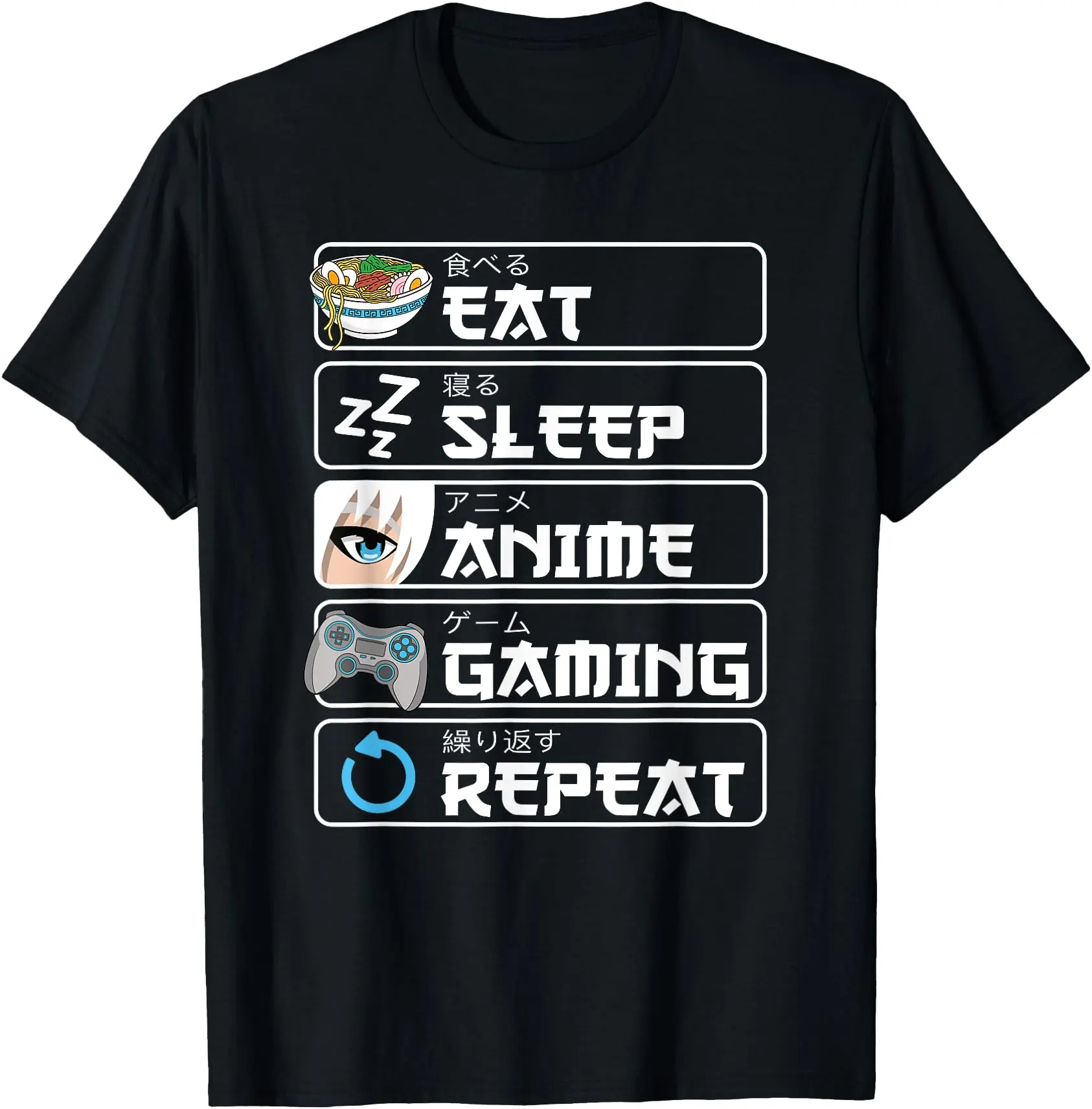 Eat Sleep Anime Gaming Repeat Otaku Anime Manga Men Boys T-Shirt