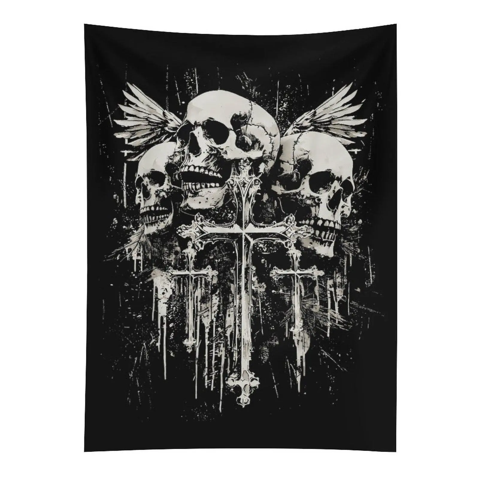 Y2K Skull Cross Gothic Wall Tapestry, Alt Grunge Emo Wall Hanging, Dark Aesthetic Bedroom Dorm Decor