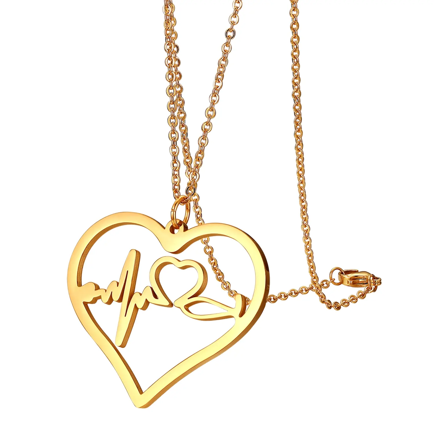 OIDEA Hollow Medical Theme Necklace for Nurses - Symbolic Pendant Jewelry, Hypoallergenic & Tarnish-Resistant for Clinical Wear, Heart Shape, Christmas, Lightweight, Mid-Chain Length, Hollow Heart, Stainless Steel, Gift Ideas, Female, 0.39 Oz, Healthcare,