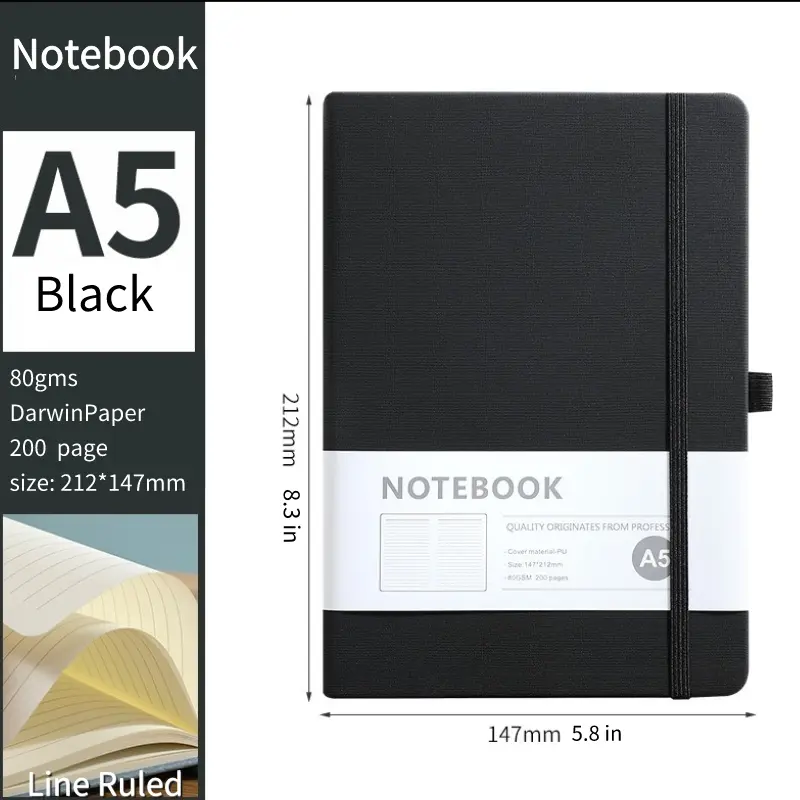 A5 Hardcover notebook Line Ruled,200 pages | 80 gsm, Ink-proof, A6 Hardcover notebook PU Leather A5 Hardcover notebook Line Ruled,200 pages | 80 gsm, Ink-proof, A6 Hardcover notebook PU Leather