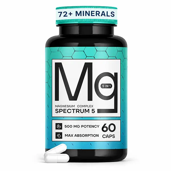 Spectrum 5 Magnesium Complex, 500mg with 5 Forms of Magnesium & 72 Trace Minerals, Irish Sea Sourced, Enhanced Absorption, Made in USA, Third-Party Tested, GMP Certified