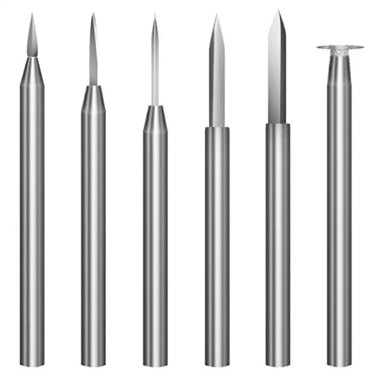 6-Piece Pointed Metal Carving Drill Bits, Rotary Tool Accessories for Woodworking, Sculpting, Lettering, Drawing Lines & Polishing, Handcrafted, Shank, Multi-Size, Carving Reach, Rotary Tools, Diamond, High-Speed Steel, Six Pieces