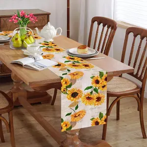 Sunflower Old Paper Rustic Table Runner Burlap Linen Table Runner Farmhouse Kitchen Decor for Home Party and Dining Room Dresse