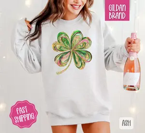 Painted Clover Sweatshirt, St Patrick's Day Crewneck, Cute Women's Sweater