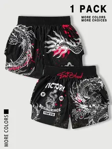 Men's Dragon Print Boxing Shorts, Breathable Comfortable Boxing Shorts, Men's Boxing Trunks for Training & Competition, Breathable Athletic Shorts