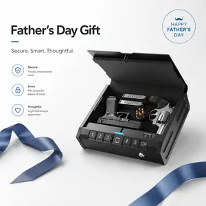 Father’s Day Gift for Dad - ONNAIS Iron PRO Smart Biometric Safe Box, Quick-Access Fingerprint Lock with Keypad, USB-C Emergency Power, Nightstand & Home Security Safe