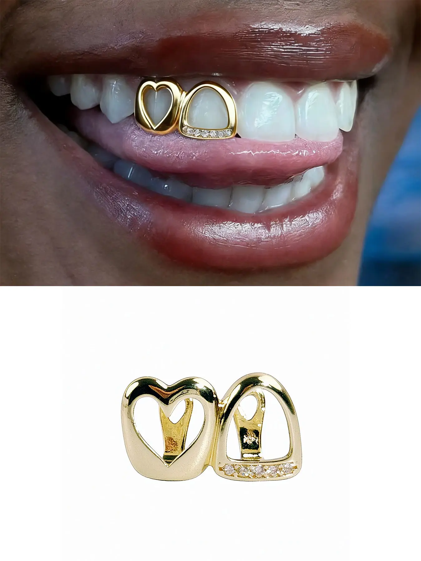 1 set Unisex Hollow Gold & Silver Tooth Grillz Tooth Gems, Suitable For Nightclub, party, Dental Accessory, Teeth Accessory