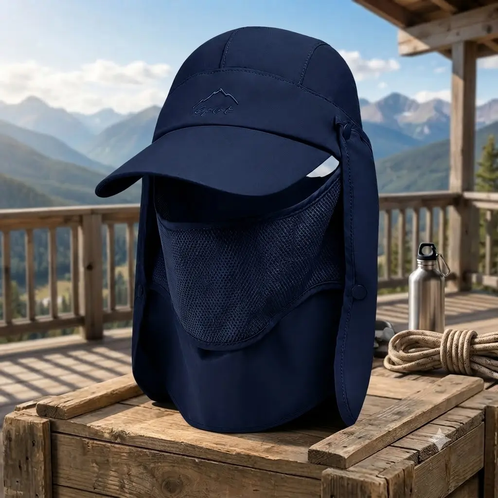 Unisex Outdoor Sun Hat with 360° Full-Face and Neck Protection – Breathable Micro-perforated Mask, Foldable & Portable Design (Includes Detachable Face Mask & Neck Flap); Breathable, Quick-Drying – Ideal for Fishing, Hiking, camping，beach, and Gardening.