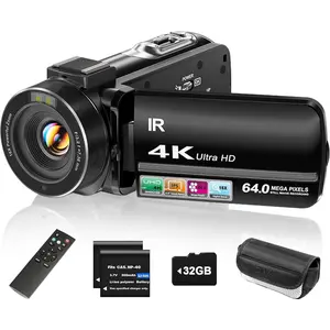 4K Video Camera Camcorder UHD 64MP Vlogging Camera for YouTube 18x Digital Zoom 3" 270? Rotation IPS Touchscreen Video Camcorder with Night Vision, Remote Control, 32GB Card, 2