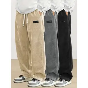 Men's 3pcs Corduroy Joggers - Elastic Drawstring Waist + Pockets, Straight-Leg for Couples Matching/Everyday Wear
