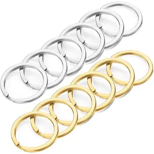 Gkeygo Key Rings, 12 pcs Stainless Steel Key Ring for Keychains, 1inch Flat Split Keychain Ring for Car Keys Dog Ring Tag Lanyards Home School Office DIY, Silver - Gold