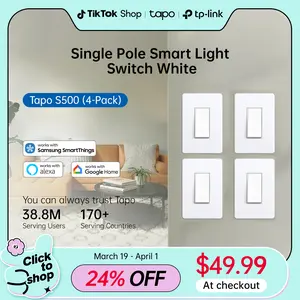 Tapo S500 (4-Pack) – Single-Pole Smart Light Switch | Matter-Ready* | Works with Alexa, Google & Samsung Bixby | App & Voice Control | Scheduling & Away Mode | Neutral Wire Required | UL Certified | 2.4 GHz Wi-Fi | No Hub Needed