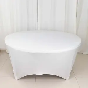 Stretch Spandex Round Tablecloth 6ft White - Easy to Maintain Form-Fitting Table Cover for Weddings & Events