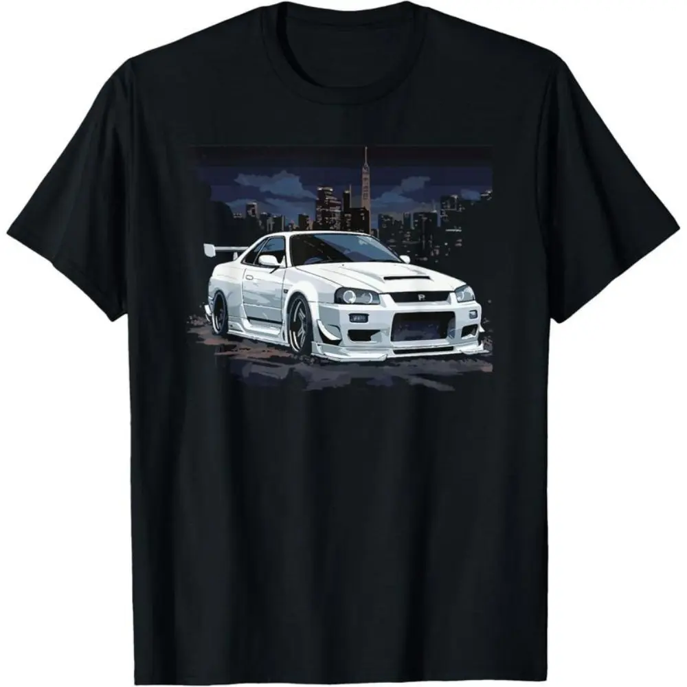 Men's Athletic Menswear Round Neck Short-Sleeve Classic Casual Cotton White GT-R 34 Skyline JDM Car Enthusiast Graphic T-Shirt, Vacation Outfit Top