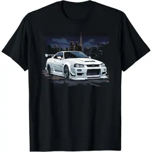 White Gt r 34 Skyline JDM Car Enthusiast T-Shirt streetwear graphic tee vacation outfits