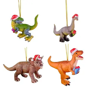 Dinosaur in Christmas Hat Ornaments Christmas Hanging Figurine Decorations