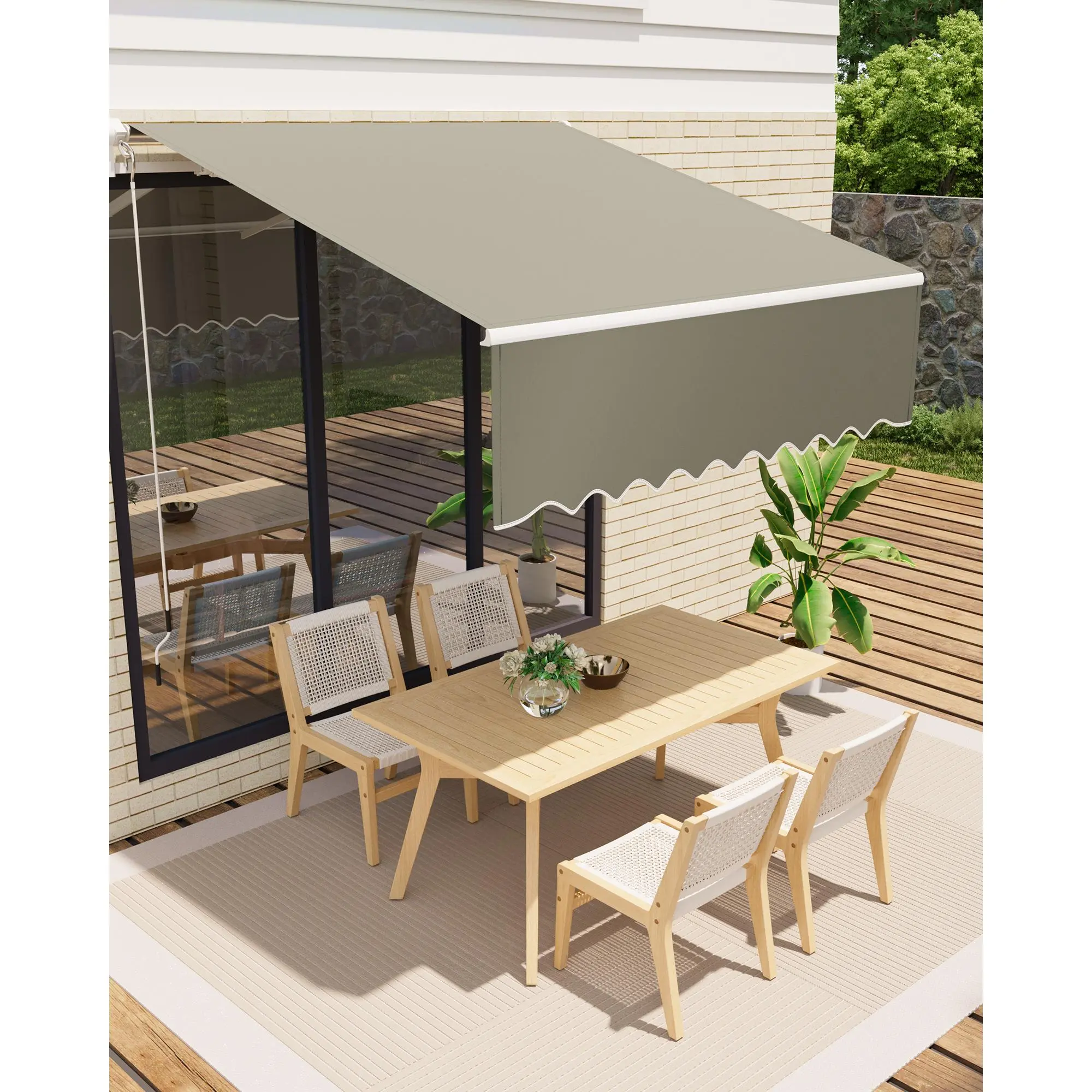 Manual Retractable Patio Awning 12x10 FT, Waterproof UV Resistant Polyester Sun Shade with Crank Handle & Aluminum Frame for Deck Porch Balcony