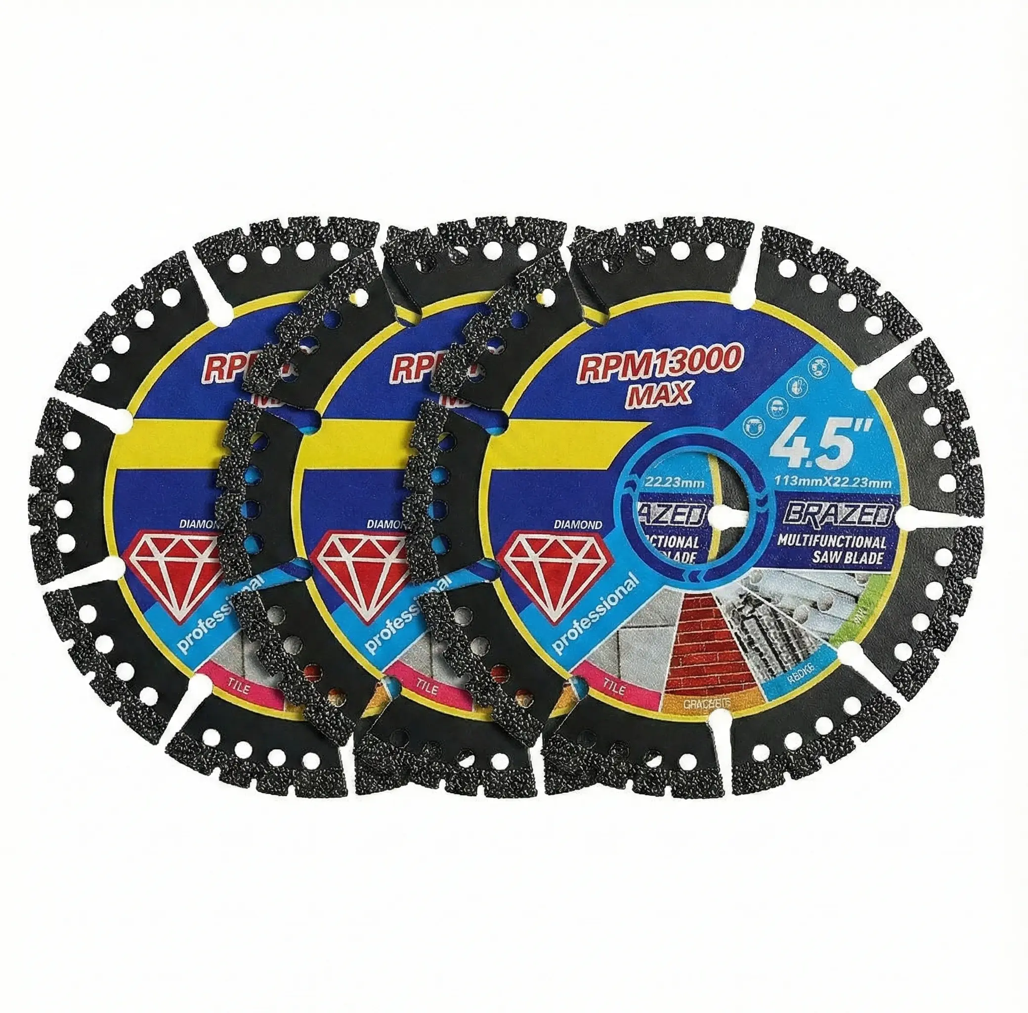 3PCS Multi-Material Cutting Blades - Dry Cut Metal, Tile, Stone & Plastic - Angle Grinder Saw Blades for Cast Iron & Marble (115mm) Tool
