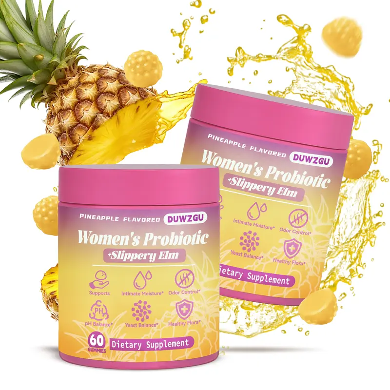 duwzgu Probiotics Gummies Supplement for pH Balance with Slippery Elm - Pineapple Flavored Dietary Healthcare