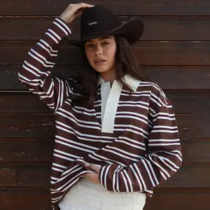 Women’s Autumn Loose Striped Polo-Collar Long-Sleeve Top with a Stylish and Casual Design
