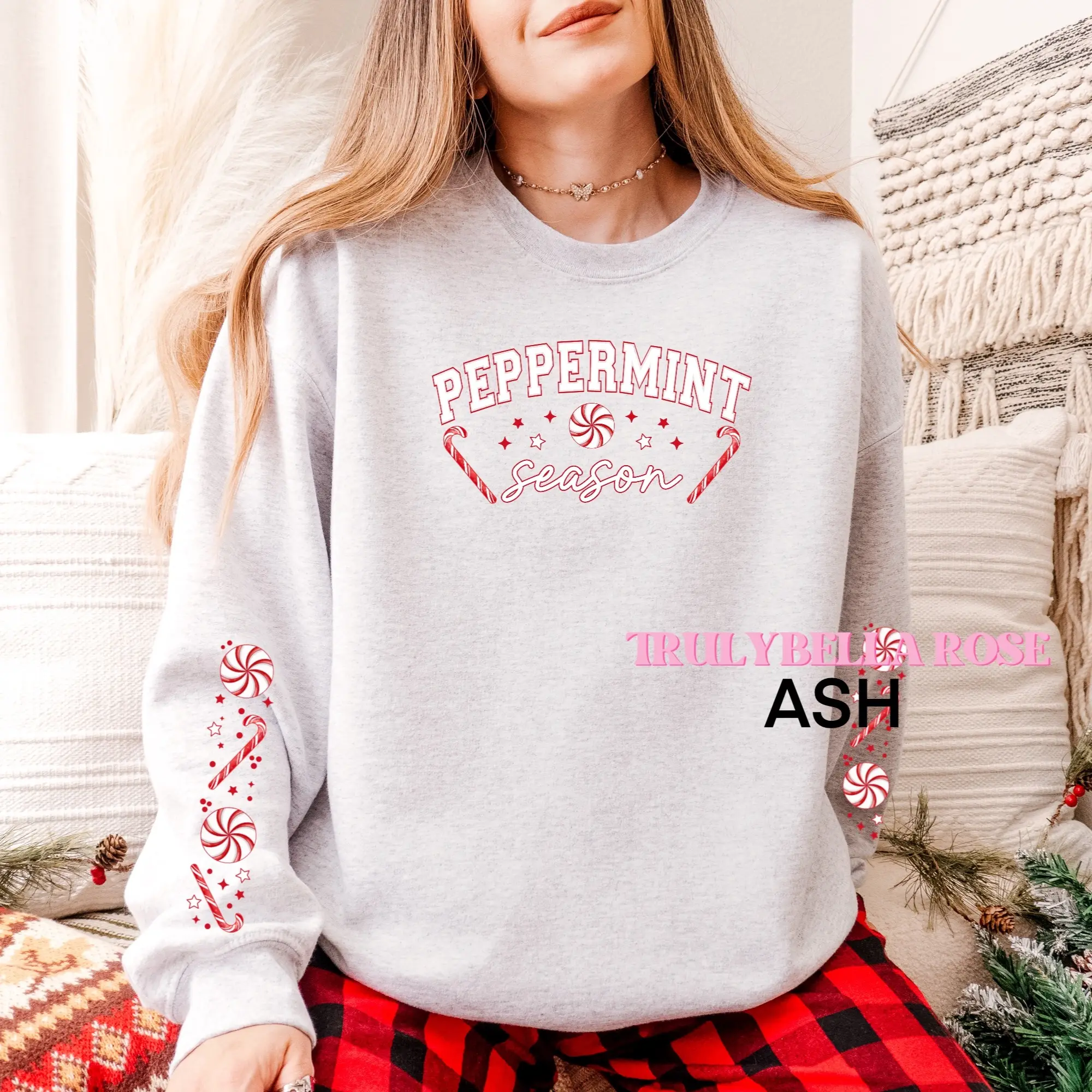 Peppermint season with sleeves print sweatshirt