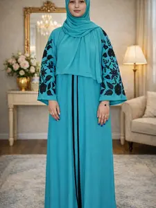 Hand embroidery pastel green abaya:elegant dubai style