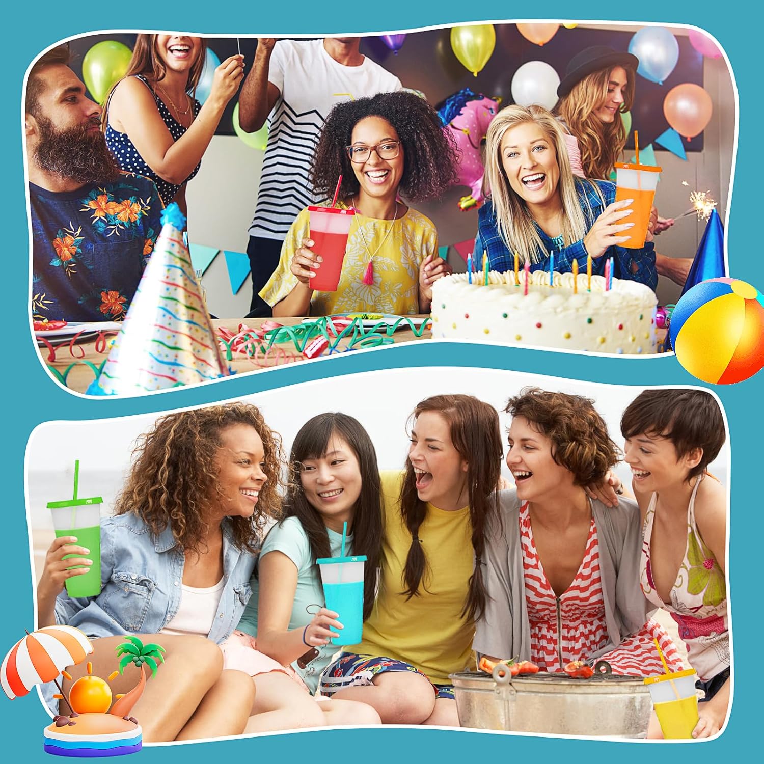 10 Pack Reusable Plastic Tumblers Bulk, 24 oz Color Changing Cups with Lids & Straws, Drink Water Cups Travel Mug Tumblers for Iced Beverage Water Smoothie Coffee Party