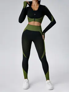 Women's Casual 2-Piece Set Long Sleeve High Neck Zipper Top & High Waist Skinny Pants, Quick-Dry Comfortable Breathable