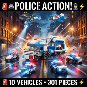 10 in 1 Vehicle Building Blocks Set Police Fire Construction Vehicles Educational STEM Toy for Kids Gifts Puzzles Party Favor