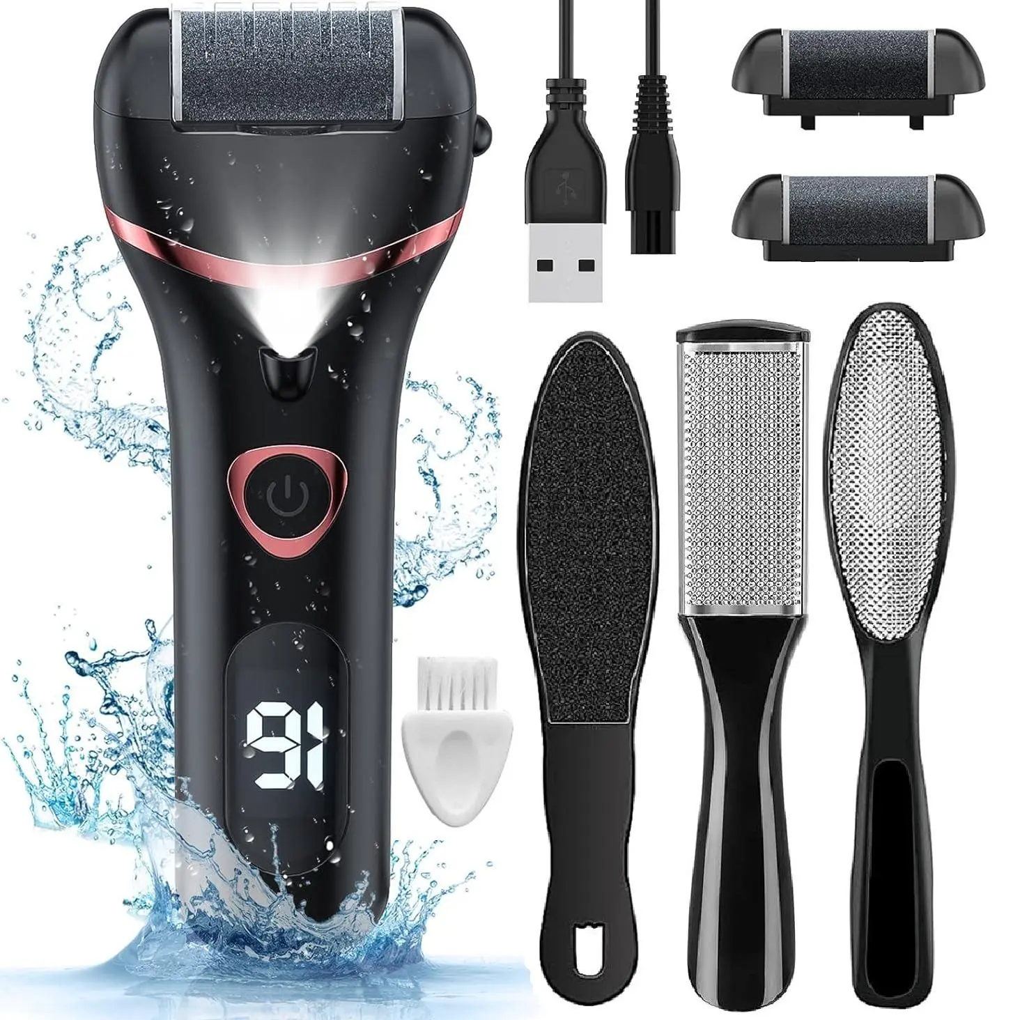 Electric Foot File, 1 Set Rechargeable Portable Electric Foot File Tool with 3 Counts Grinding Heads & 3 Counts Manual Tools, Professional Foot Care Tool, Exfoliating Callus Remover