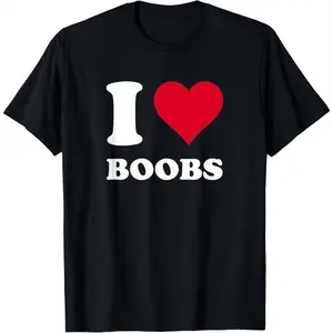Red Heart I Love Boobs T-Shirt  , Ladies Summer Outfit,100%cotton Top Womenswear tshirt