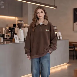 2026 New Corduroy Polo Collar Sweater Couple Autumn Winter Style Plus Velvet Thickened Simple Fashion Lamb Wool Coat Comfort Long Sleeve