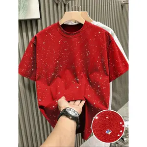 New Men's Short Sleeve T-Shirt, Round Neck, Loose Plain Long Top Menswear, Fashion Starry Sky Reflective Design, Sparkling Like a Starry Sky, Shiny, Essential Outerwear Item