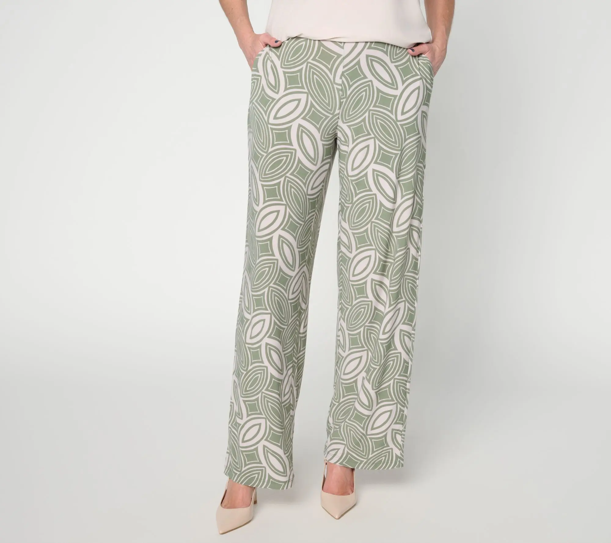 Dennis Basso Petite Italia Knit Printed Pull-on Wide Leg Pant