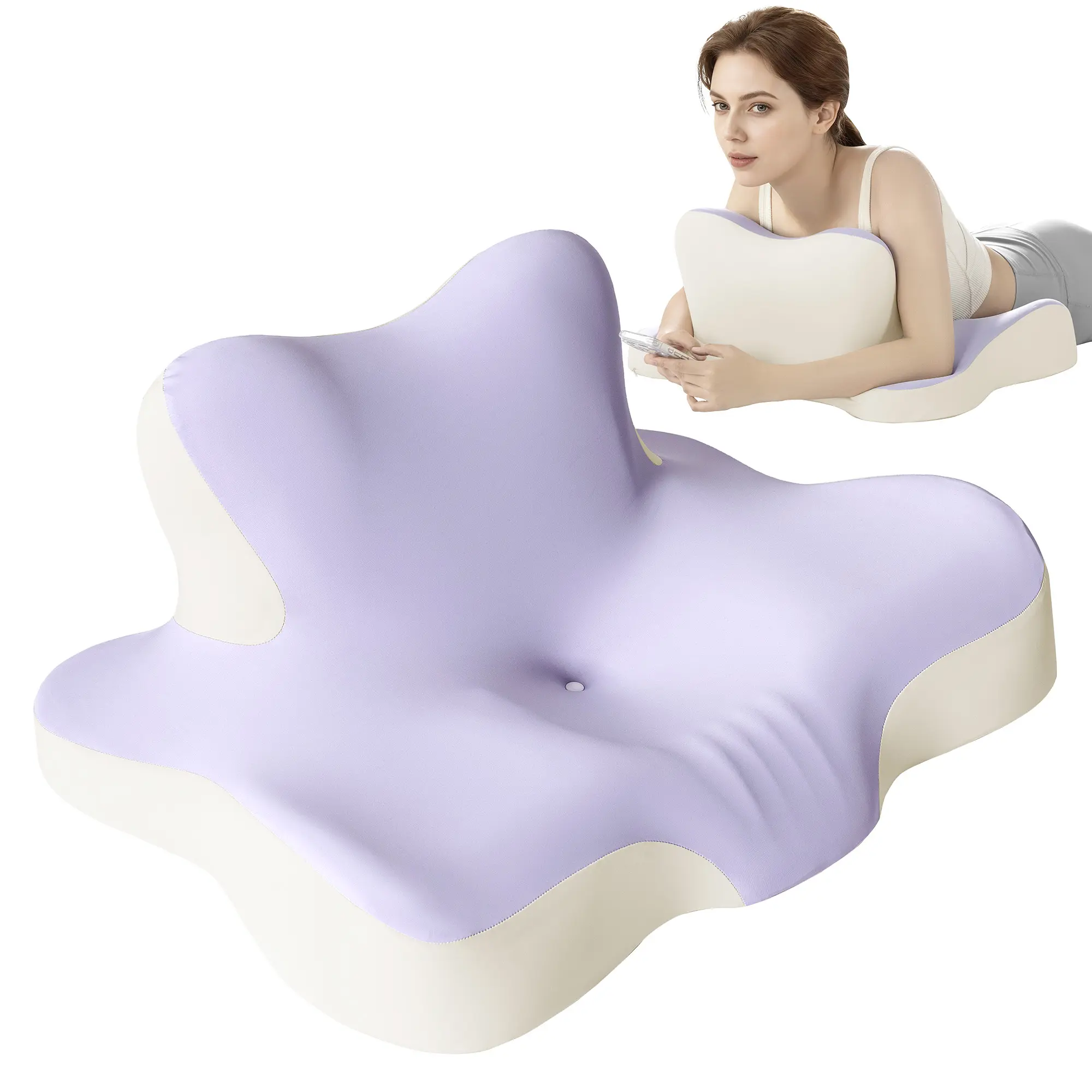 Shilucheng Memory Foam Pillow, Ergonomic Contoured Neck Support Pillow, Pain Relief Cushion for Reading & Phone Use, Removable Washable Cover,summerwins