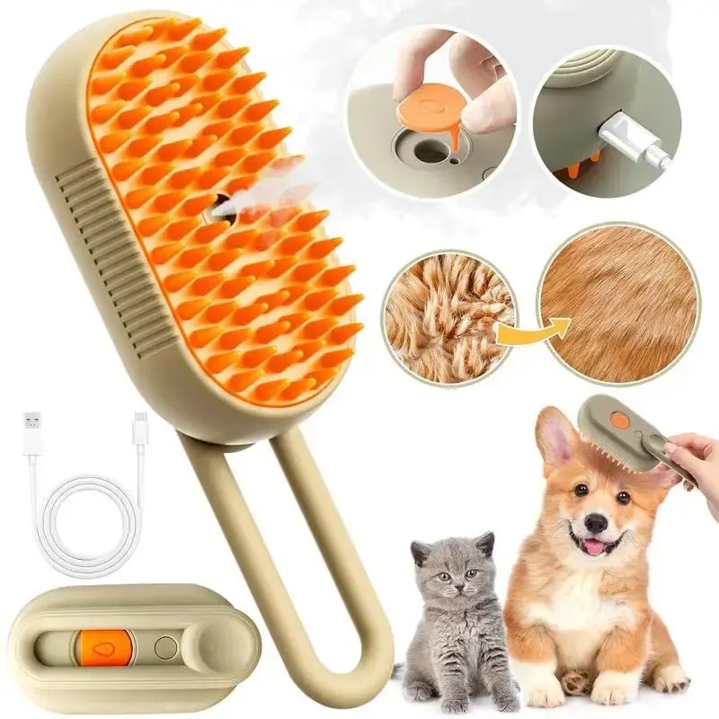 Pet Steam Brush Cat and Dog Deshedder Tool for Grooming and Hair Removal