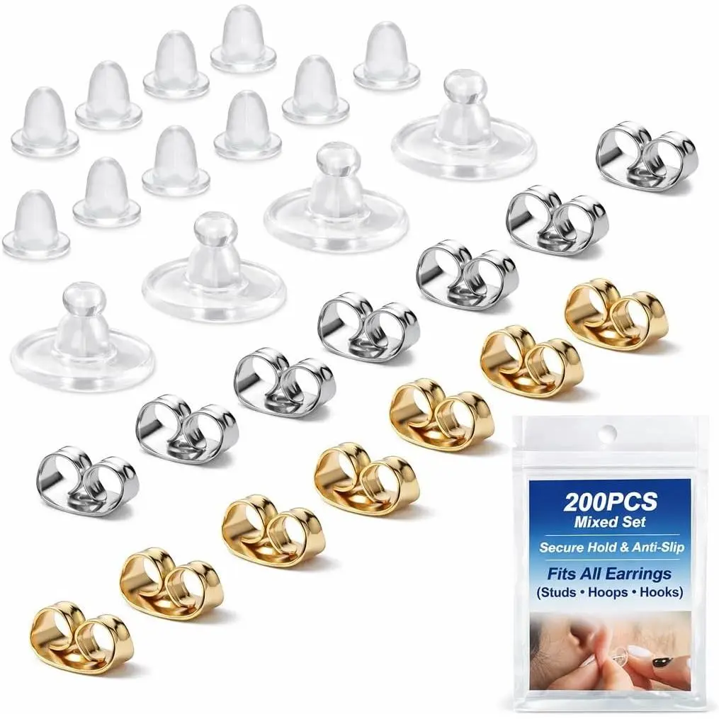4Styles Earring Backs – Hypoallergenic  Metal, Disc Pads for Earrings,, Secure  Soft for Sensitive Ears, Earrings, Perfect for Travel  Daily Wear (200PCS)