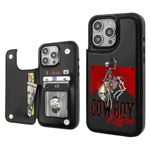 Cowboy Retro Coors  Beer Lover Cow Trendy Vintage Western Style Card Holder Wallet Aesthetic Pattern Black Casing For iphone 16 15 14 13 12 PRO PLUS MAX PU Leather Stylish Gift Shockproof Protection Anti-Drop Protective Protector Phone Cases Shell Cover