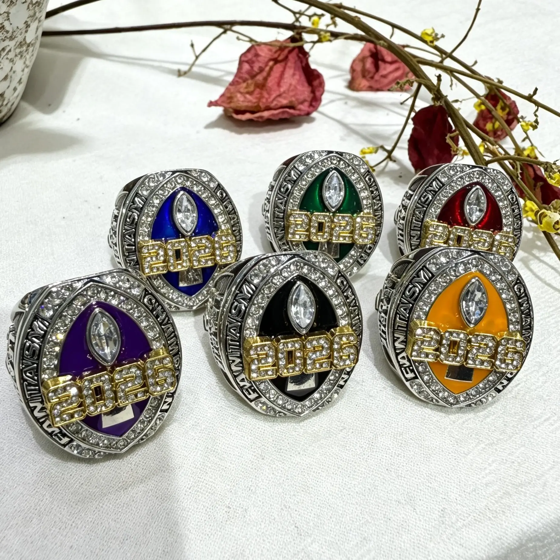 2026 Championship Ring for Men Women, Silver Tone with Marquise Stone & Pave Rhinestone, Colorful Statement Ring, Hip Hop Streetwear Jewelry, Trophy Accessories for Him