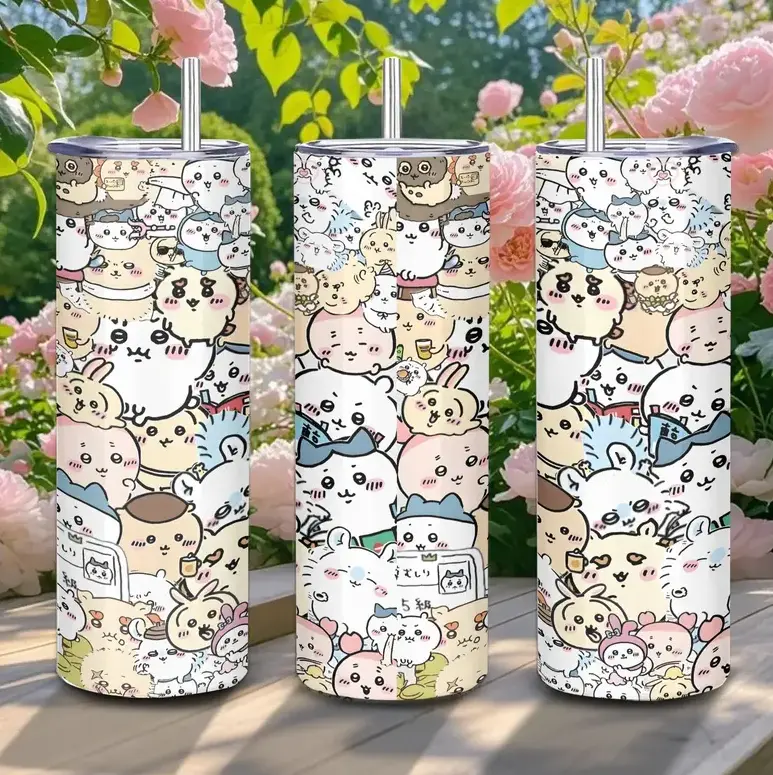 [Kawaii Chibi, Cute Japanese Creatures & Soft Aesthetic] 20oz Chiikawa Tumbler, Stainless Steel Travel Mug, Insulated Cup - with Straw Lid & Gift Box