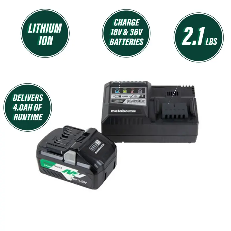 Metabo UC18YSL3B1 Charger and Battery - 18V & 36V Lithium Ion, 4.0AH Runtime, 2.1LBS, Ideal for Power Tools
