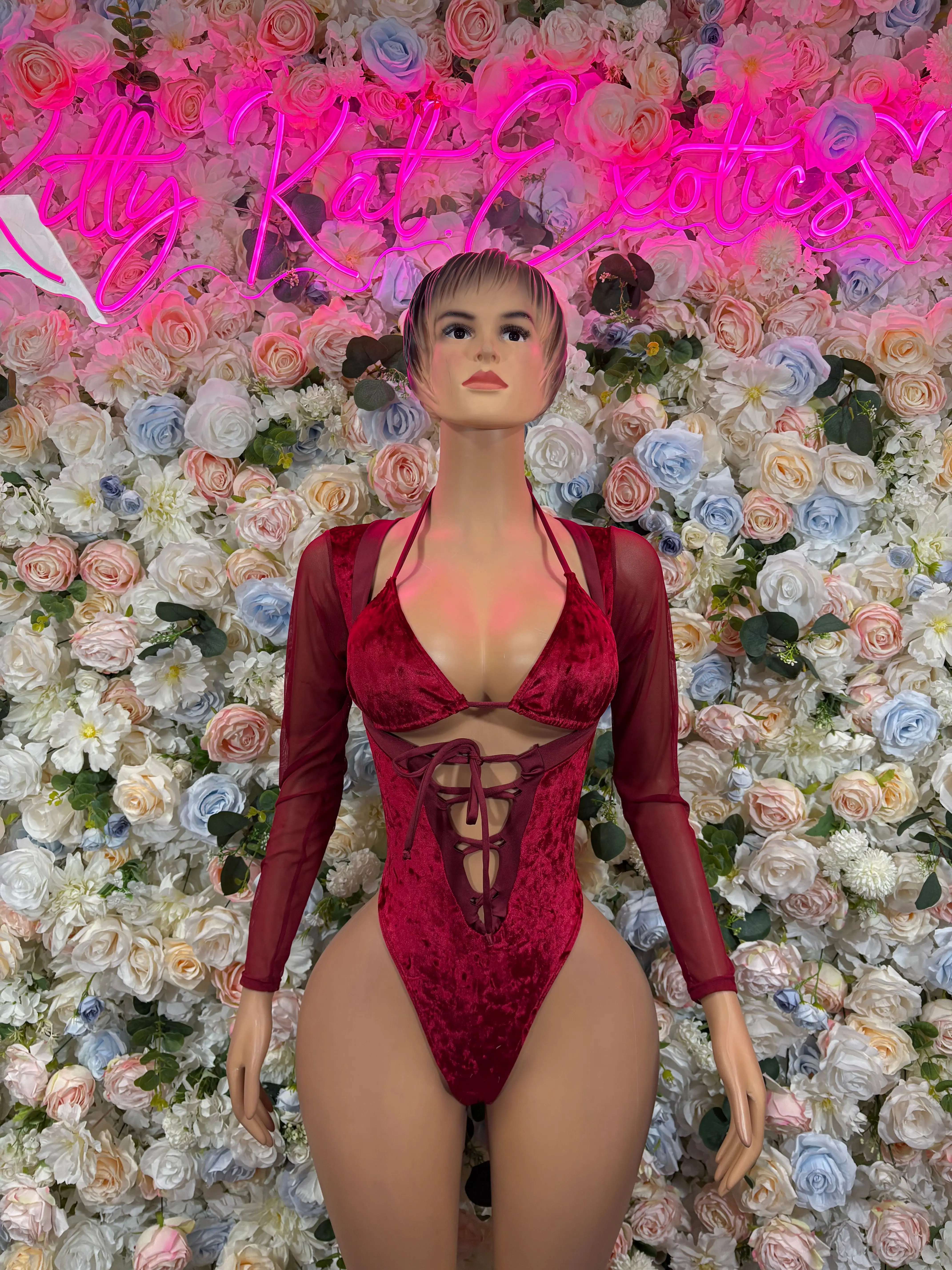 Bartender Bottlegirl Bodysuit Red Velvet  - Bartender Luxury Design | Exotic Dancewear Festival Outfit Rave