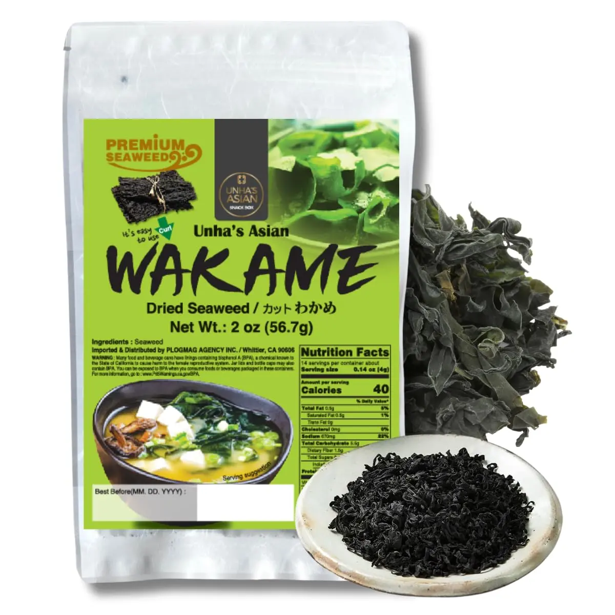 Korean Dried Wakame Seaweed Flakes | 2 oz | 100% Natural Sea Vegetable for Miso Soup, Salads, Cooking | Product of Korea