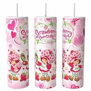 Strawberry Shortcake  20oz skinny Tumbler Drinkware Flasks Insulated Lid Coffee Portable