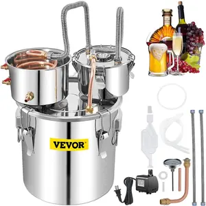 fathersdaygift VEVOR Alcohol Still, 13.2Gal/ 50L Stainless Steel Water Alcohol Distiller Copper Tube Home Brewing Kit Build-in Thermometer for DIY Whisky Wine Brandy, Silver