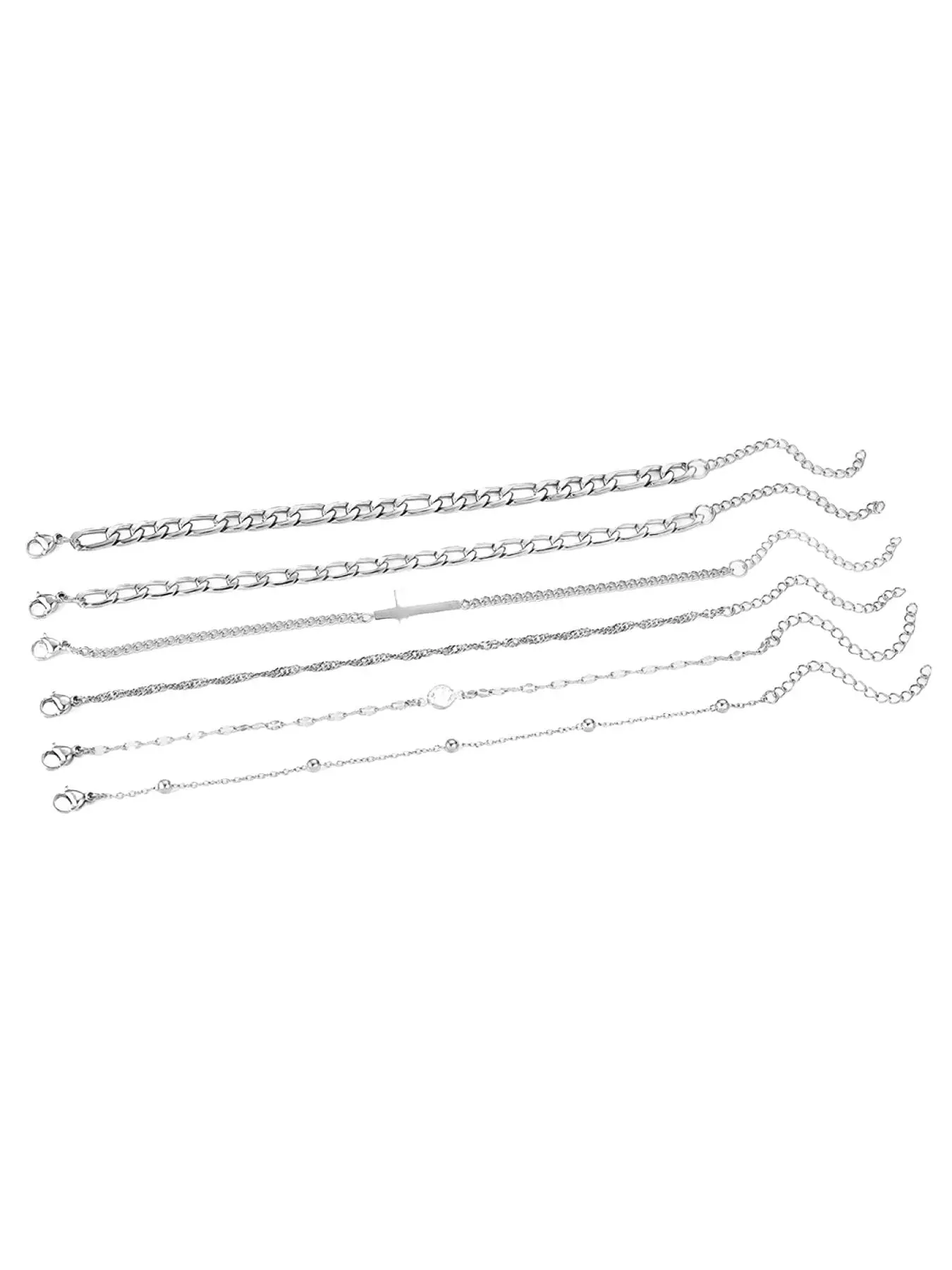 Stainless Steel Multi‑Layer Chain Bracelet 5‑Piece Set for Women, Daily Stackable Bracelets Fashion Jewelry