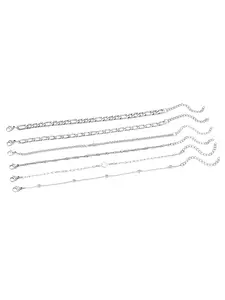 Stainless Steel Multi‑Layer Chain Bracelet 5‑Piece Set for Women, Daily Stackable Bracelets Fashion Jewelry